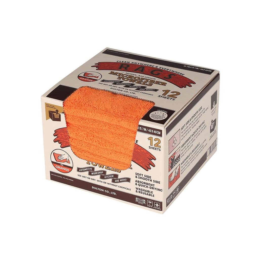 Dulton Microfiber Cloth Orange 40 x 40 cm Pack of 12 Cleaning Towels Fluffy Thick Cloth Absorbent Quick Drying Cleaning Car Care Car Washing Machine