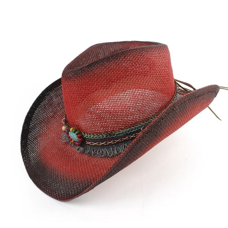 Этнический Стиль Летние Соломенные Ковбойские Шляпы для Путешествий на Открытом Воздухе Сетчатая Шляпа от Солнца Праздничная Кепка One Size
