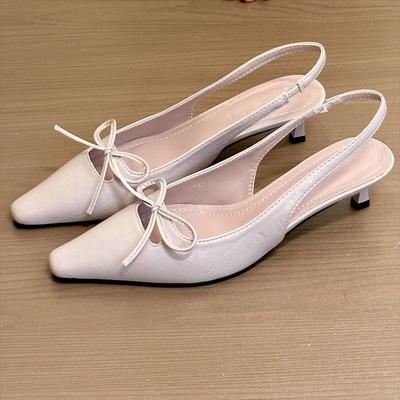 Fashion Bao Head Thin Heel Sandals Pointed Head Shallow Mouth Butterfly Knot Set Foot Anti-slip Wear-resistant Low Heel Shoes