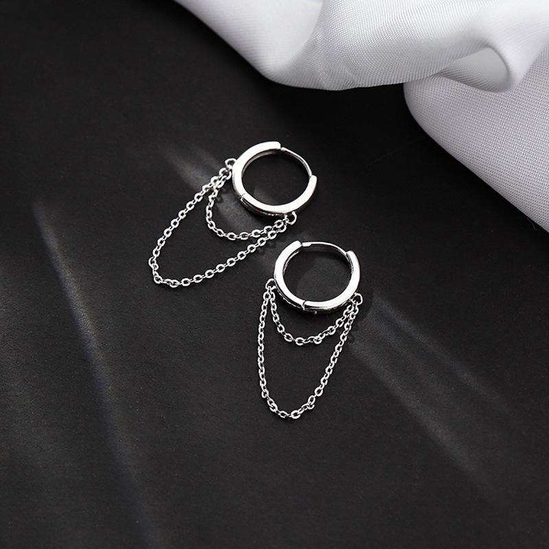 Damen Quasten Kreis Ohr Manschetten: Einzigartige, trendige doppellagige Kettchen-Ohrringe