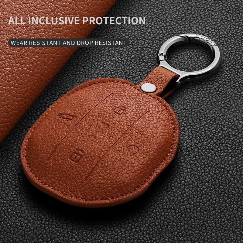 Leather Car Key Case Cover For Chery Jetour Mountain Sea T1 T2 Anti-Scratch Durable Auto Keychain Protector Decorative Accessory
