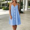 Women’s Casual V Neck Spaghetti Strap Button Front Plaid Dress with Pockets Loose Fit Sleeveless Summer Sundress