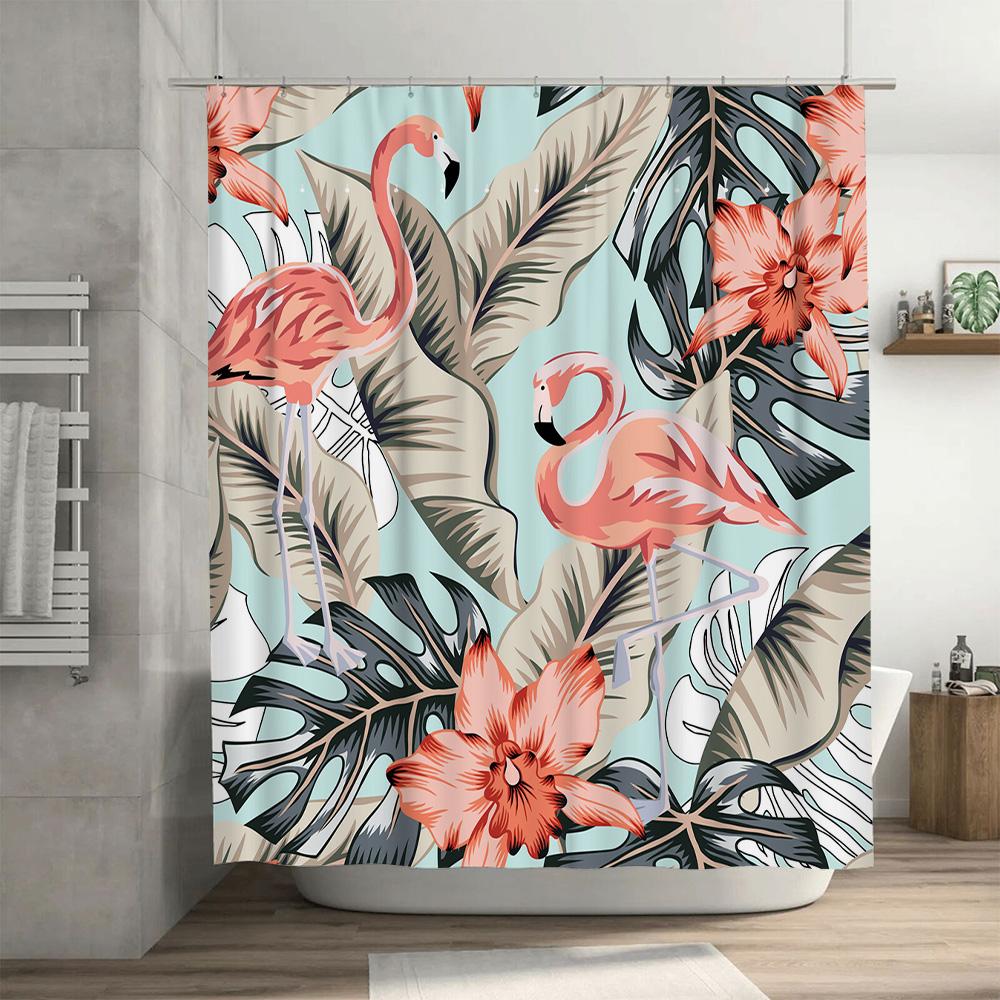 Vibrant Pink Flamingo Shower Curtain with Tropical Leaves Decorate Your Bathroom in Style