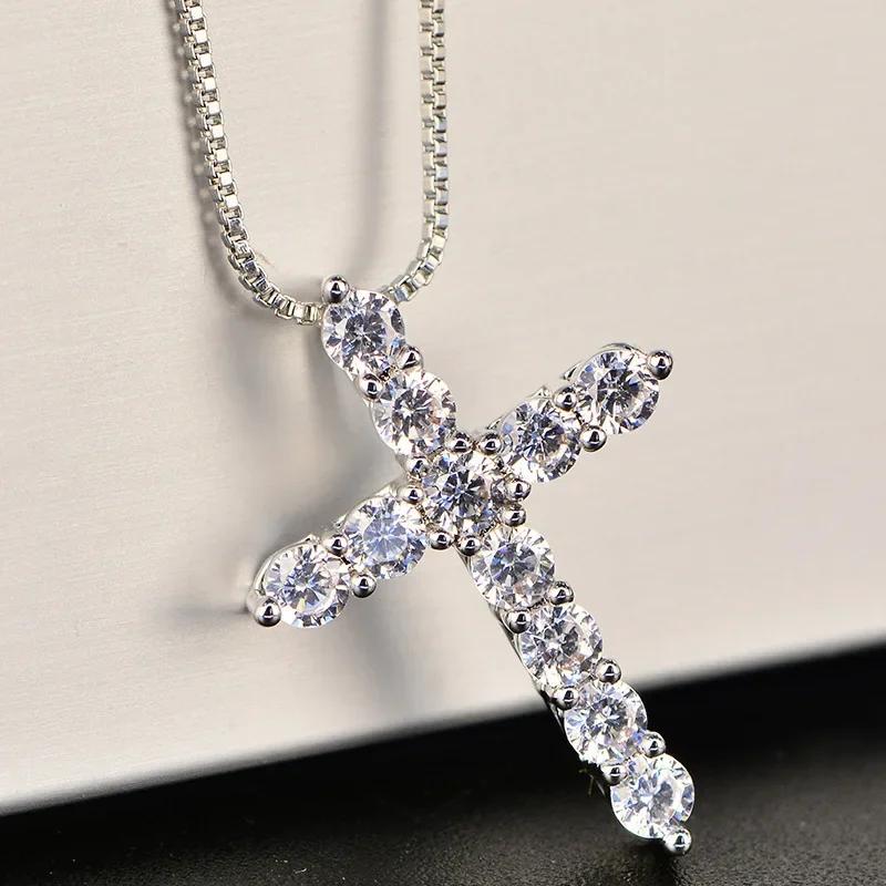 Fashion Shiny Star Necklace for Women Y2K Crystal Zircon Cross Pendant Necklaces Girls Antique Silver Color Clavicle Chain