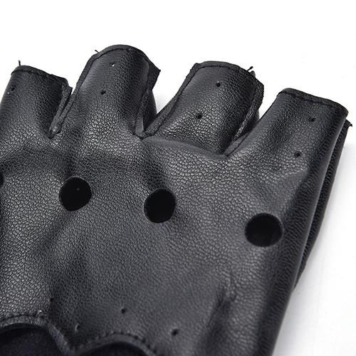 1 Paar Punk Hip-Hop PU Schwarz Halbfinger Lederhandschuhe Quadratischer Nagel Mode Handwärmer Winterhandschuhe Warme Fingerlose