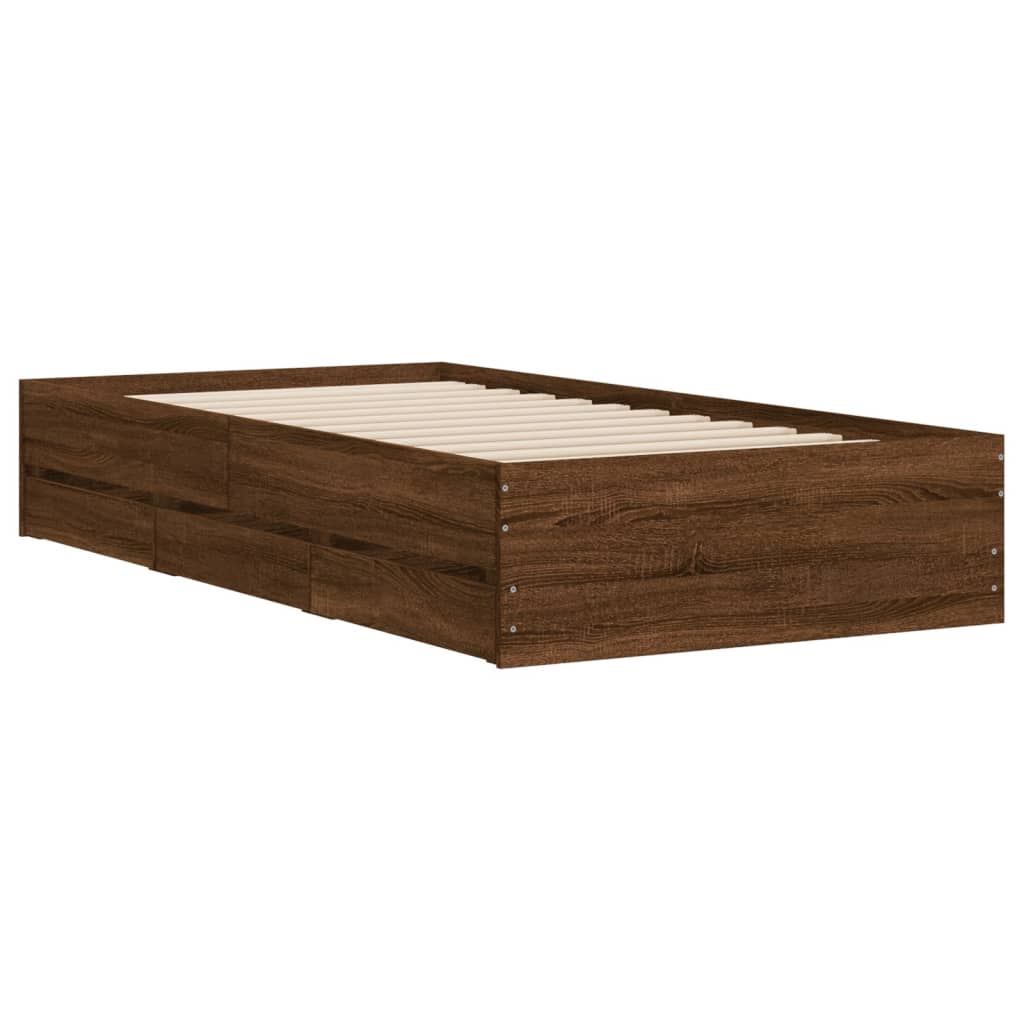 Vidaxl Bed Frame With Drawers, Brown Oak, 90X190 Cm