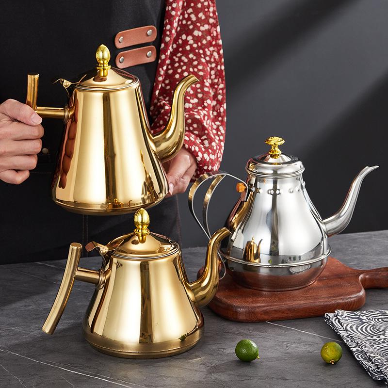 Stainless Steel Teapot with Filter for Induction Cookers - Long Spout, Large Capacity, Ideal for Restaurant Use.