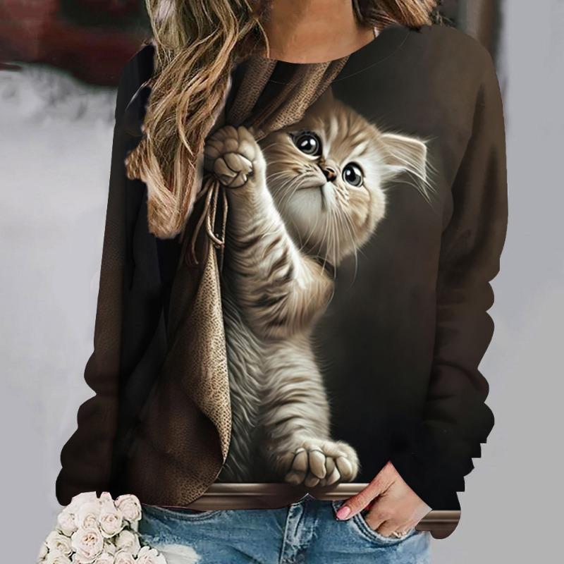 Mode süße Katze Sweatshirts Tier 3D Druck Hoodies Frauen Casual Langarm Y2k Hoodie übergroße Pullover Tops weibliche Kleidung