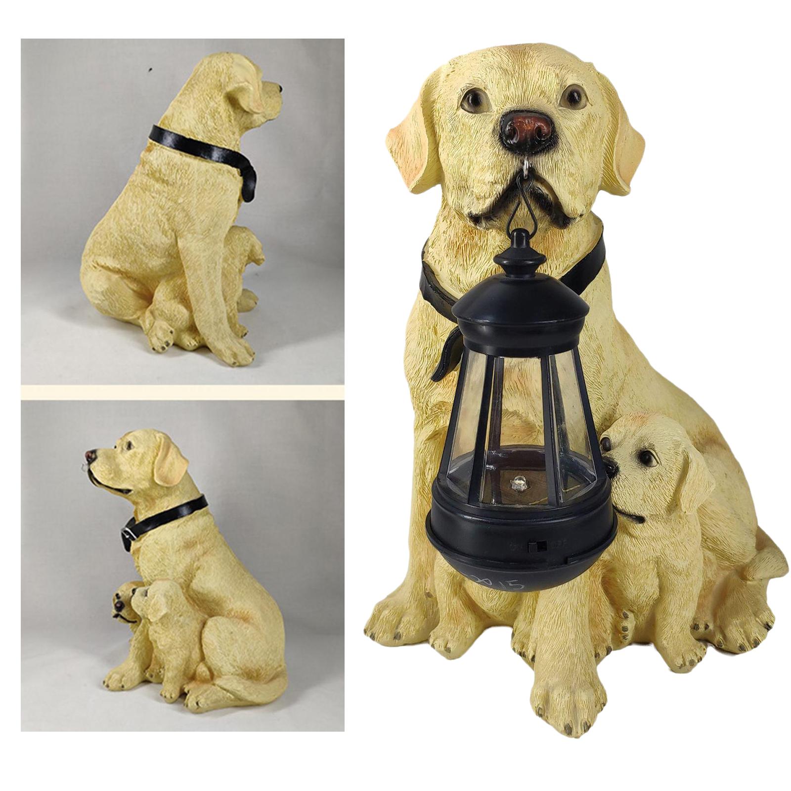Garden Ornament Resin Dog Statue Solar LED Light Rustic Yard Figurine Porch