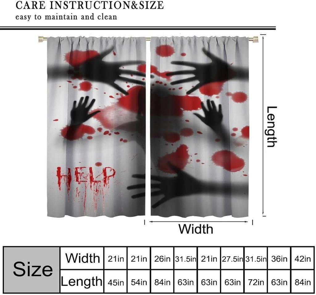 Horror Blood Splatter Hand Curtain Gothic Spooky Scary Halloween Window Decor Drapes Costume Party Home Movie Theme Art