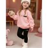Girls' Letter Logo Casual Comfortable Soft Loose Pullover Sweatshirt and Leggings 2-Piece Set, New Autumn/Winter, Playful, Sweet and Cool Style