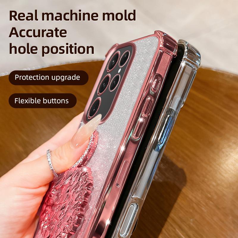 KEYSION Shockproof Plating TPU Phone Case for Samsung S24 S25 Ultra S25+ Glitter Jewelled Swan kickstand Cover for Galaxy S24 S25 FE 5G