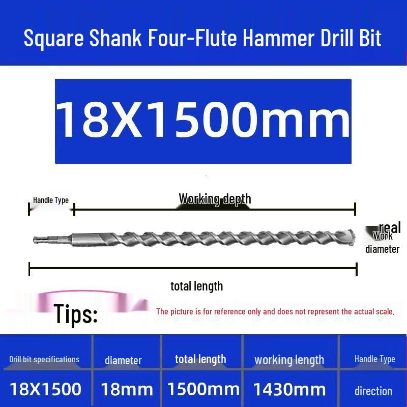Extended Electric Hammer Drill Bit, Square & Round Shank, for Concrete Piercing - Available in 500mm to 2m Lengths