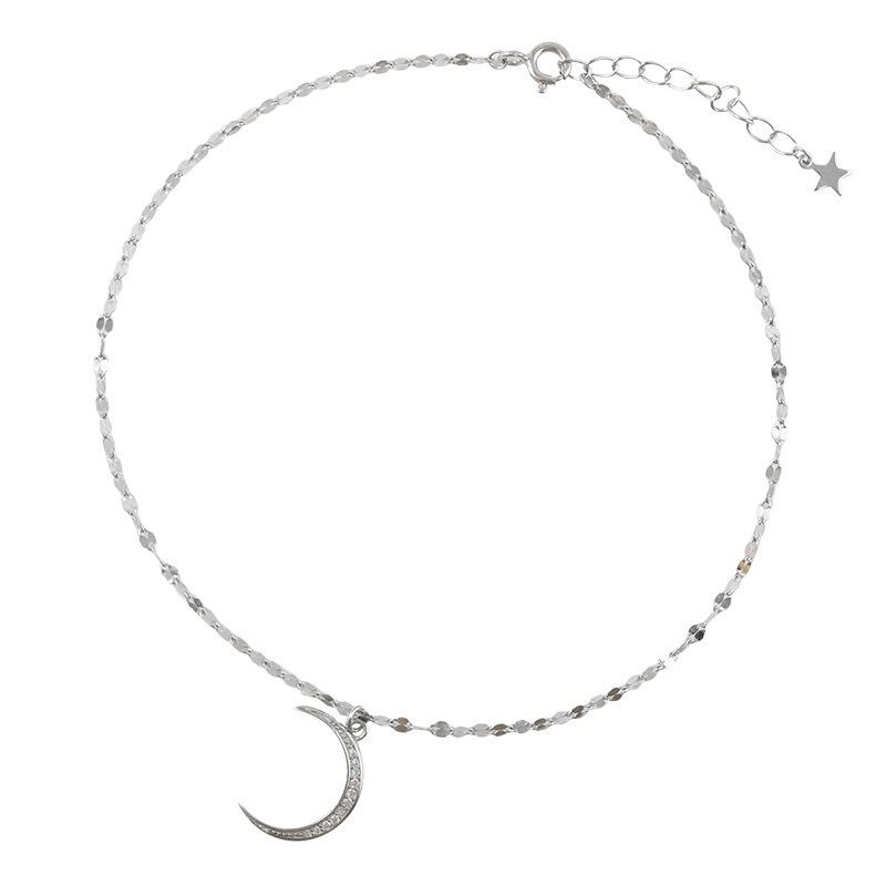 925 Sterling Silver Moon Anklets For Women Adjustable Chain Simple Trendy Anklet Jewelry Gift