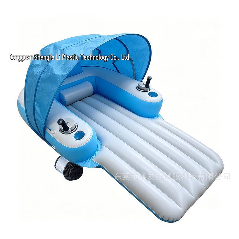 Motorized Inflatable Pool Lounger with Propeller and Foldable Backrest