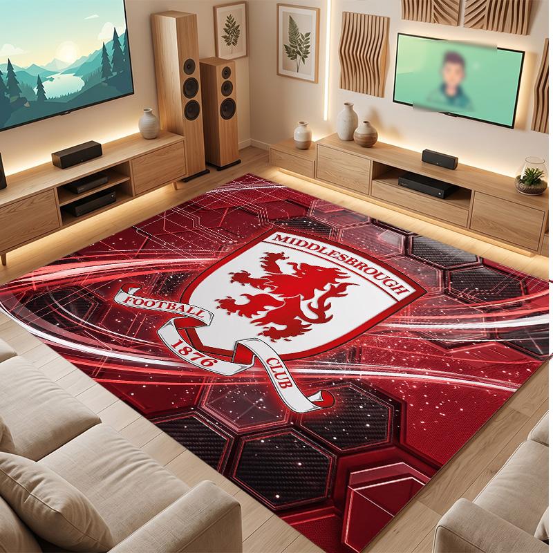 Tappeto in Velluto di Cristallo con Stampa del Middlesbrough Football Club, Comodo Assorbente d'Acqua Antiscivolo Tappeto per Pavimenti Interni