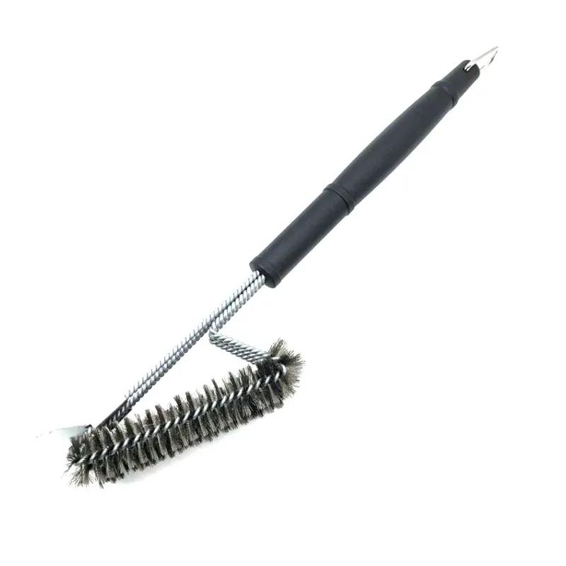 Three Head Scraper Stainless Steel Barbecue Brush Steel Wire Brush Barbecue Cleaning Brush Household Barbecue Tools Can Be Reused Ya468