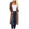 Ladies Fashion Casual Stripe  Loose Print Long Sleeve Long Cardigan Coat