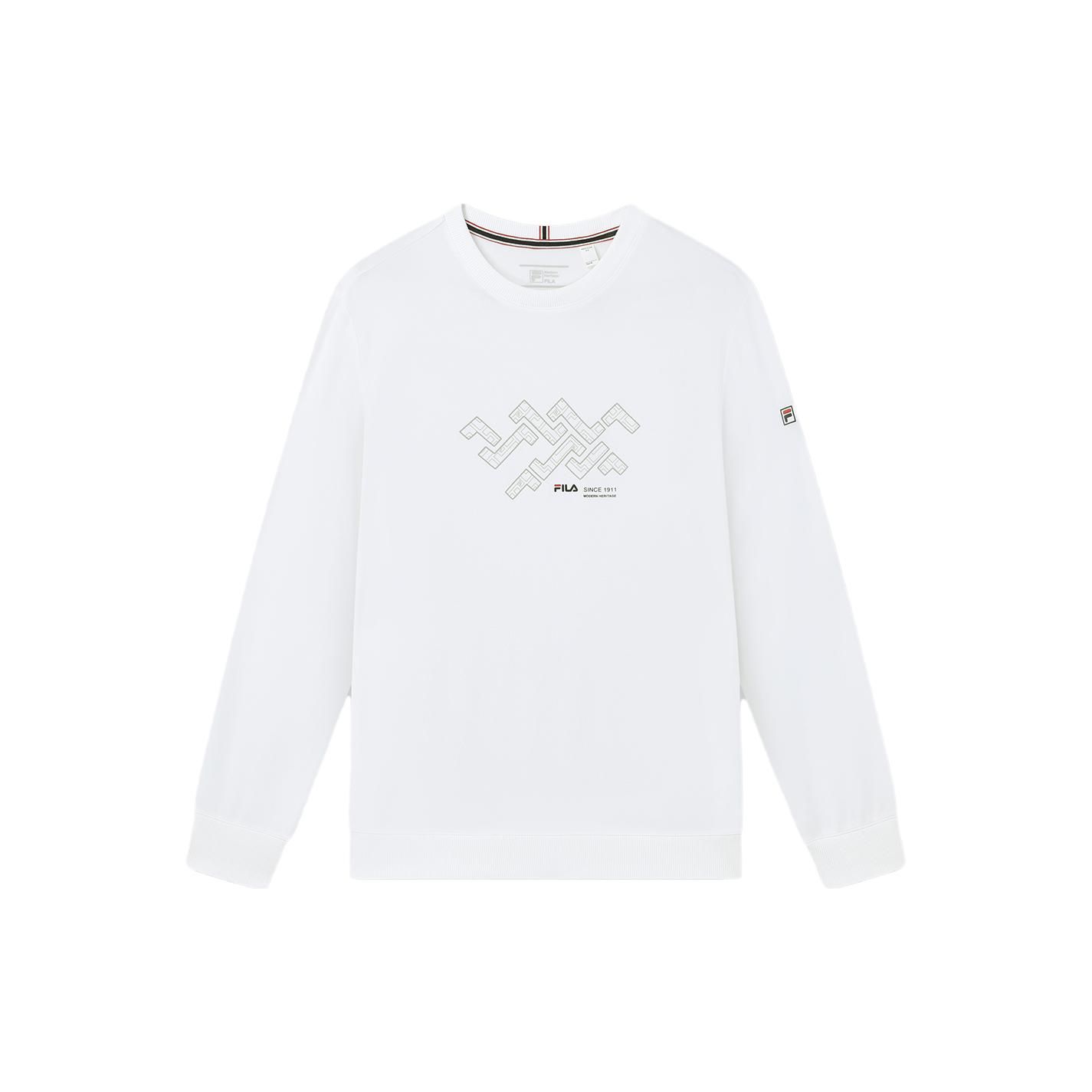 

FILA Official Mens American Retro Pullover Sweatshirt 2023 Autumn Basic Simple Business Casual Men Sweatshirt White F11M331205F-WT XL