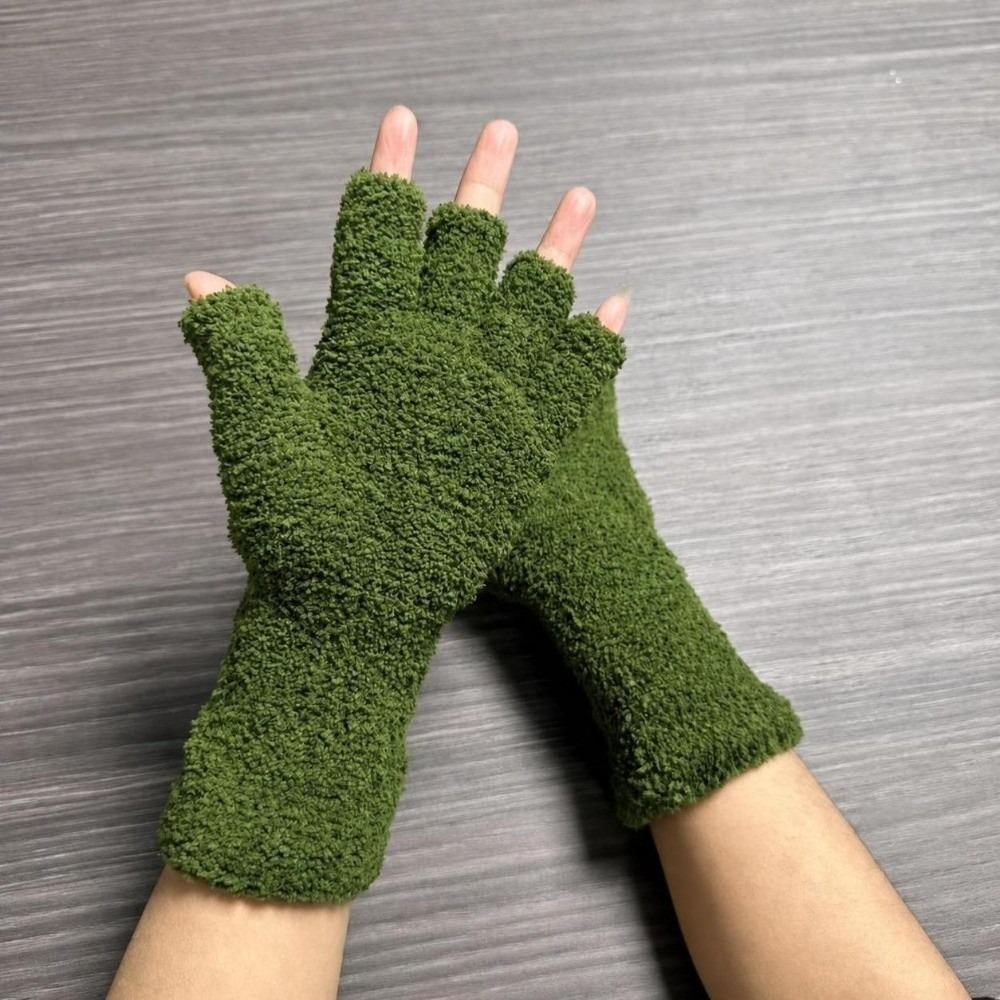 Solid Color Knitted Gloves Coral Fleece Warm Gloves Cozy Half Finger Gloves Unisex
