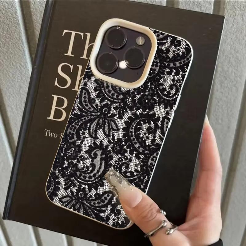 Black Lace Pattern Personalized Mobile Phone Case For IPhone 17 17Air 16 Pro Max 15 14 Plus 13 12 11 Soft Cover Case Funda