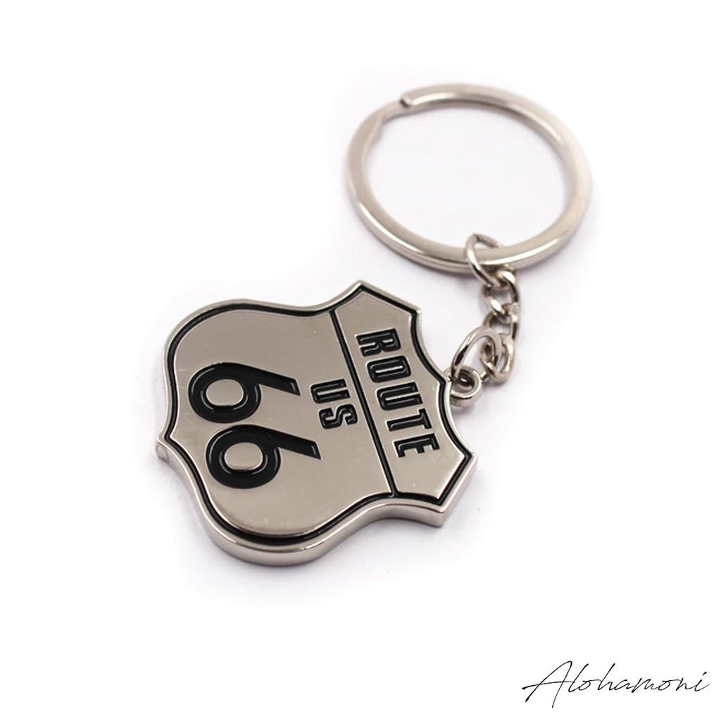 [ALOHAMONI] Metal Route 66 Vintage American Keychain Key Ring ROUTE66 Old American Highway Road