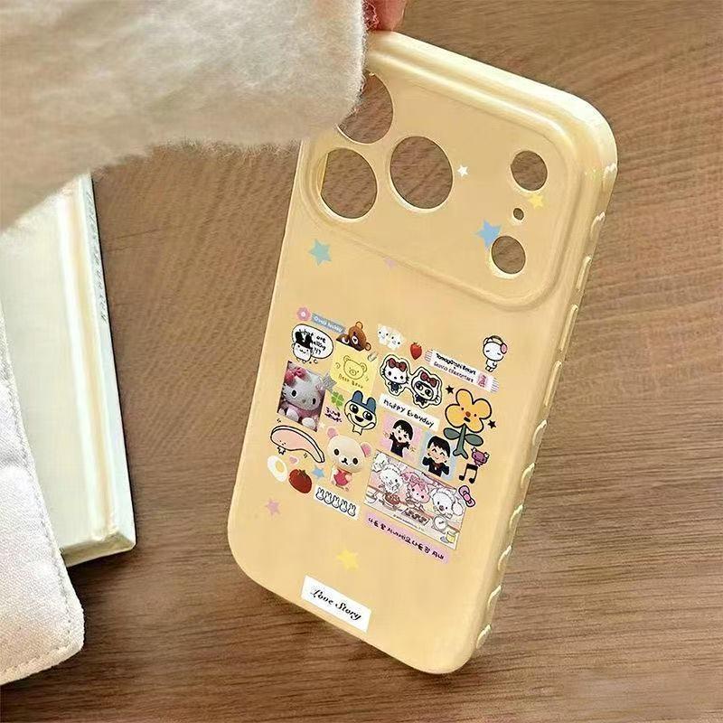 

Patchwork Cartoon iPhone Case for 12-17 Pro with Heart Design and Large Window iPhone 13 Pro Max