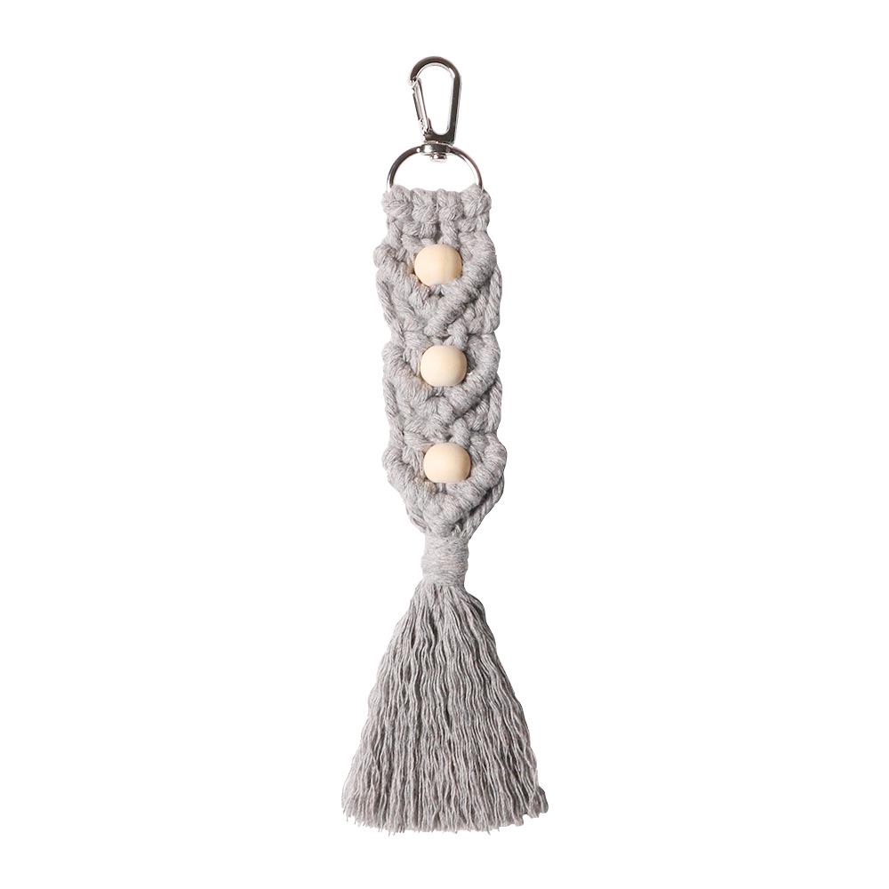 Nordic Minimalist Handmade Tassel Keychain with Woven Wood Beads and Cotton Rope