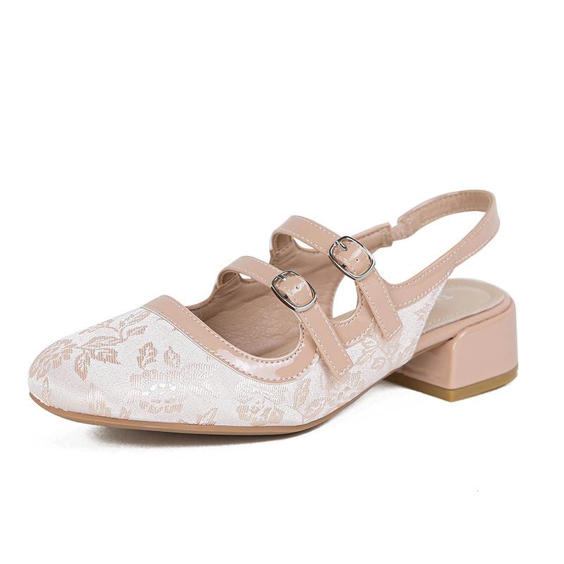 Fashion embroider silk gladiator sandals women square toe double belt summer shoes woman med-high heels sandalias mujer big size 43