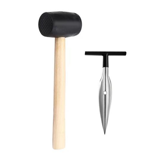 Coconut Opener Tool Set Stainless Steel Coconut Meat Scraper Coconut Opener with Rubber Mallet Food Grade Portable Coconut Opening Tools