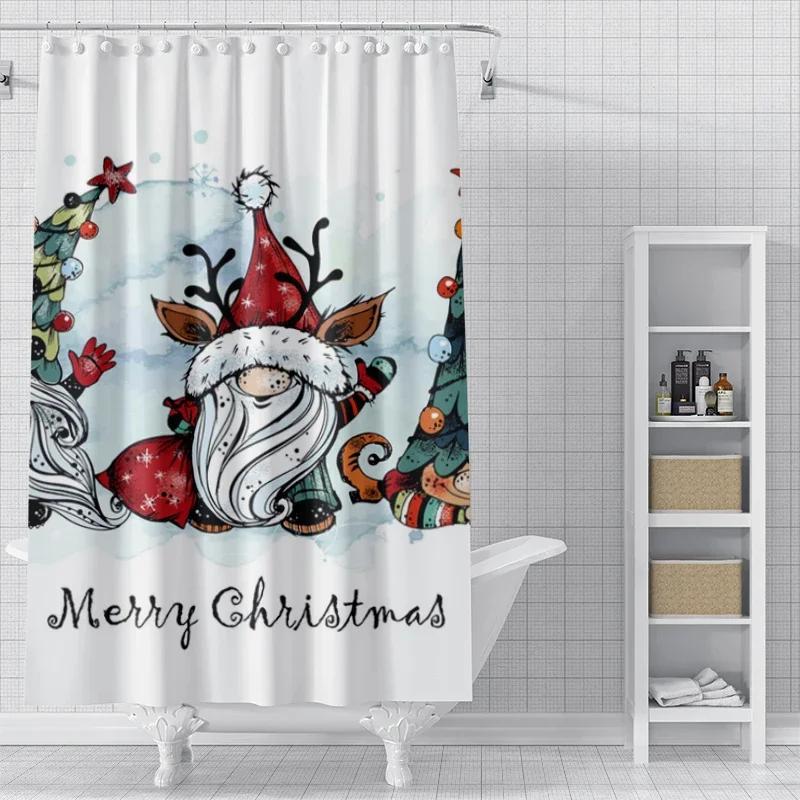 Home Decoration Shower Curtains For Bathroom Waterproof Curtain Fabric Modern Nordic Style Living Room Merry Christmas Winter