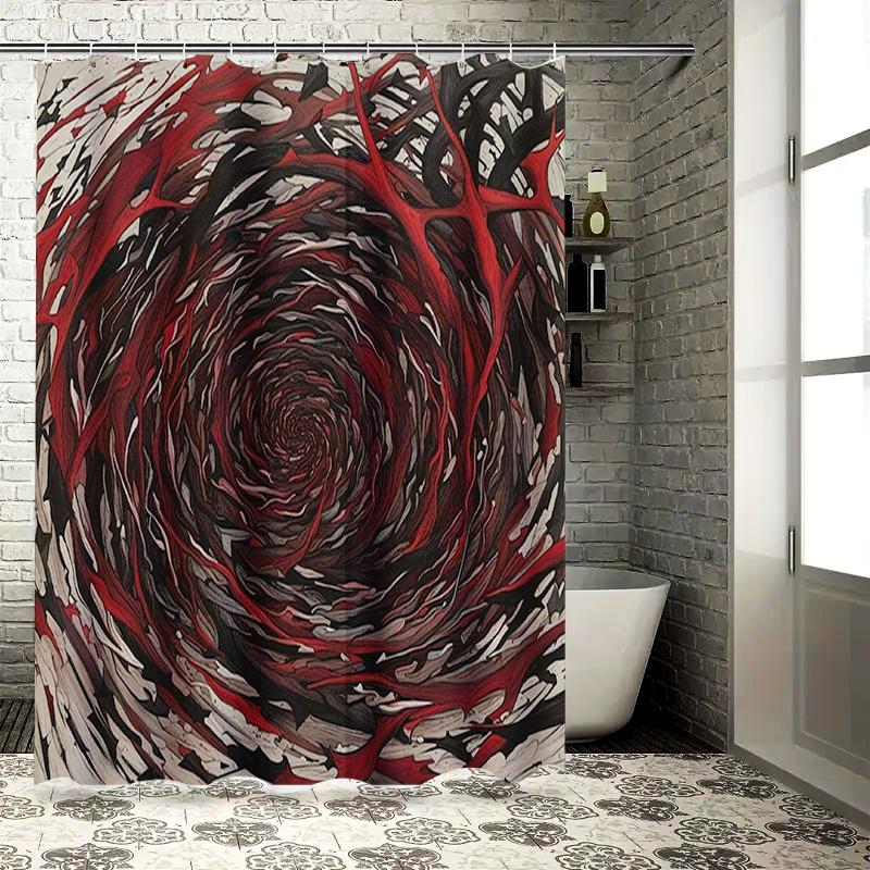 

Abstract Red Black Bathroom Shower Curtain Modern Decorative Polyester Fabric with Eyelet for Hanging Bath Towels in Bathtub Are 90x180cm