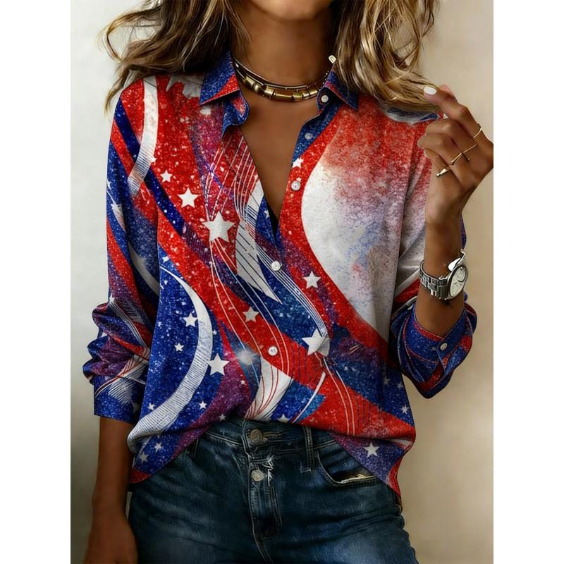 Vintage Contrast Stripe Satin Long Sleeve Shirt Loose Fit Casual Workwear Blouse Women