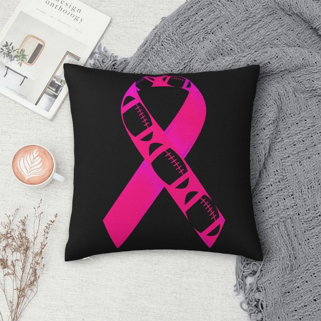 Football Pink Ribbon Breast Cancer Awareness Square Pillow Case Throw Pillow Funny Cushion Covers