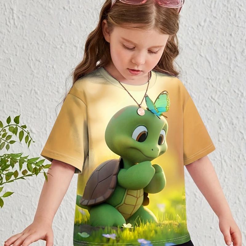 Barnkläder Flickkläder Kortärmad Flick T-shirt Tecknade Djur Tryck Casual O-Hals Flicktopp T-shirt Barn Sommarkläder