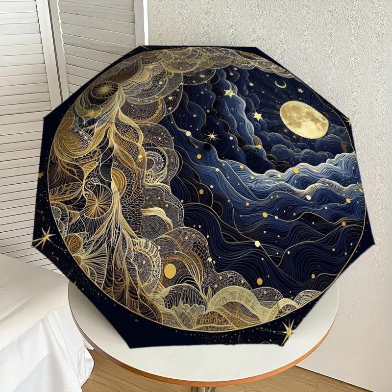 

1pc Golden Celestial Waves Umbrella with Plastic Handle,Suitable for All Seasons Home Travel Outdoor UmbrellaDD1727