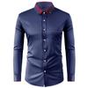 Elastic Shirt Men's Long Sleeved Diamond Buckle Contrasting Collar Design Solid Color Slim Fit Men's Shirt Men's Clothing