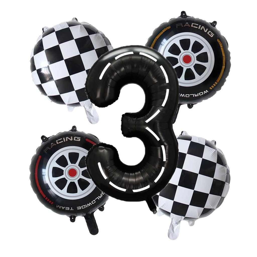 5pcs Race Car Balloon 40 Inch Racetrack Number Balloon 2 Black Baby Shower Boys Two Fast Birthday Race Car Theme Party Decorate