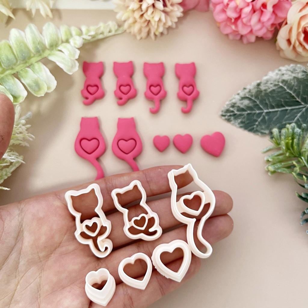 Set of 6 Multipurpose Small Cats Polymers Clay Cutter Valentines Day Jewelry Making Set for Earrings and Necklaces