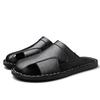 Men Slippers Handmade Simple Flats Brown Leather Sandals Black Summer Roman Sandals Closed Toe Beach Shoes Plus Size