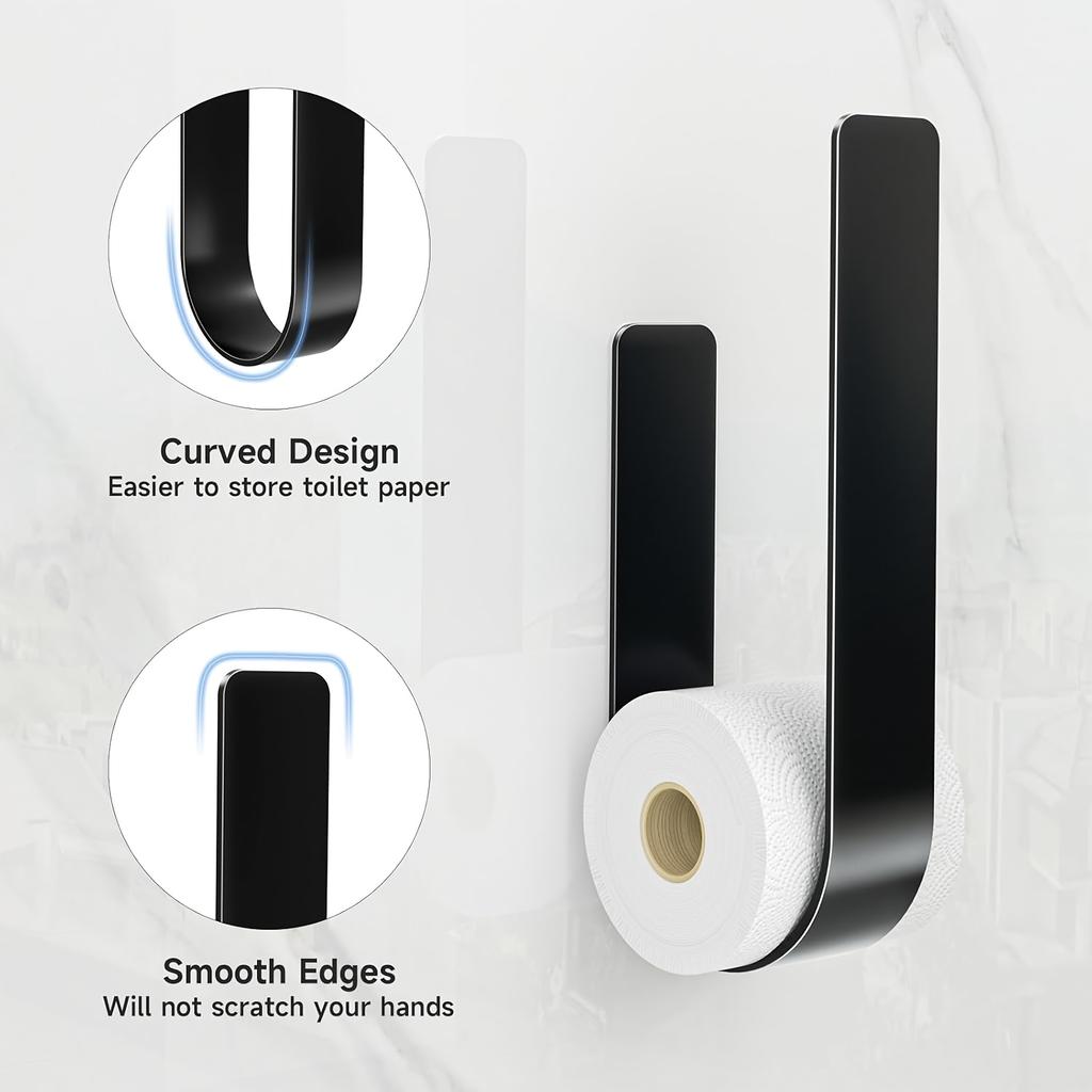 3-in-1 Wall-Mounted Toilet Paper Holder with Towel Rack & Hooks - Black Metal, Space-Saving Design for Bathroom, Kitchen, Living Room, Bedroom & RV