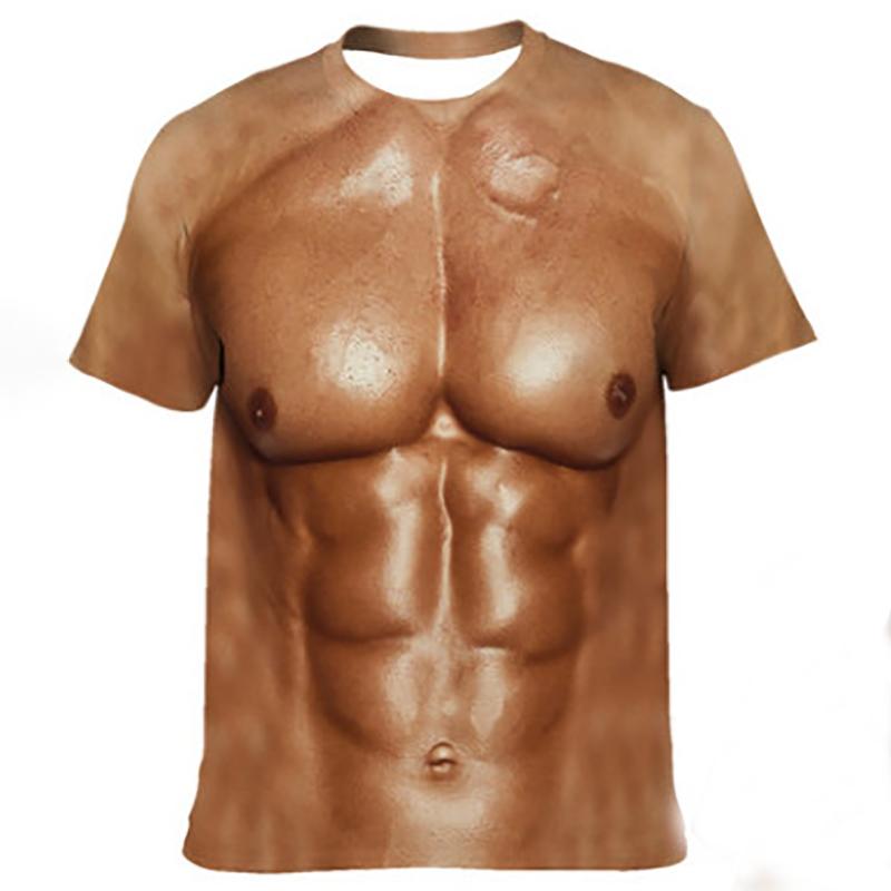 Camiseta da Moda Infantil Estampa Gráfica Engraçada de Músculos Simulados Camisetas para Menino e Menina Top de Verão Street Manga Curta Casual Roupa Infantil para Exterior