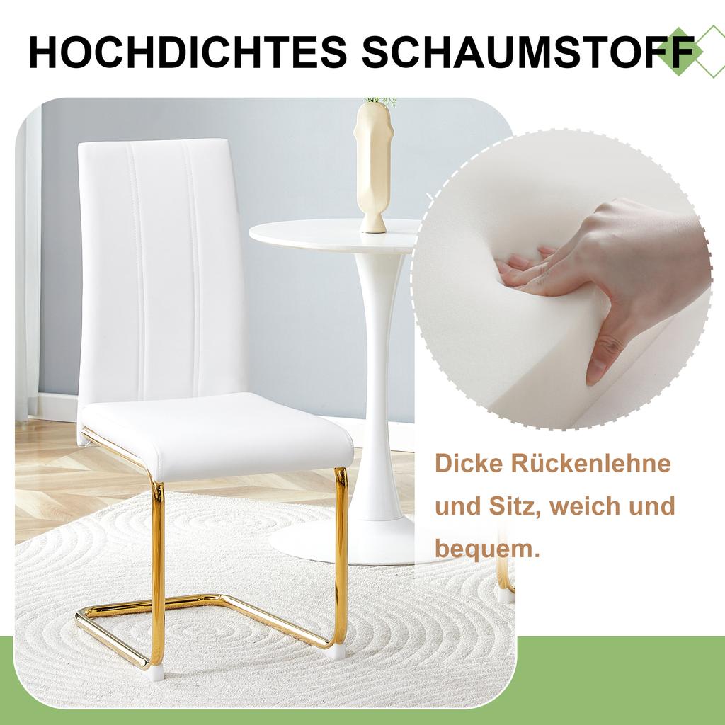 White Dining Chair made of PU Leather, Stable Metal Frame with Gold Look – Elegant Chair for Dining Room & Living Room
