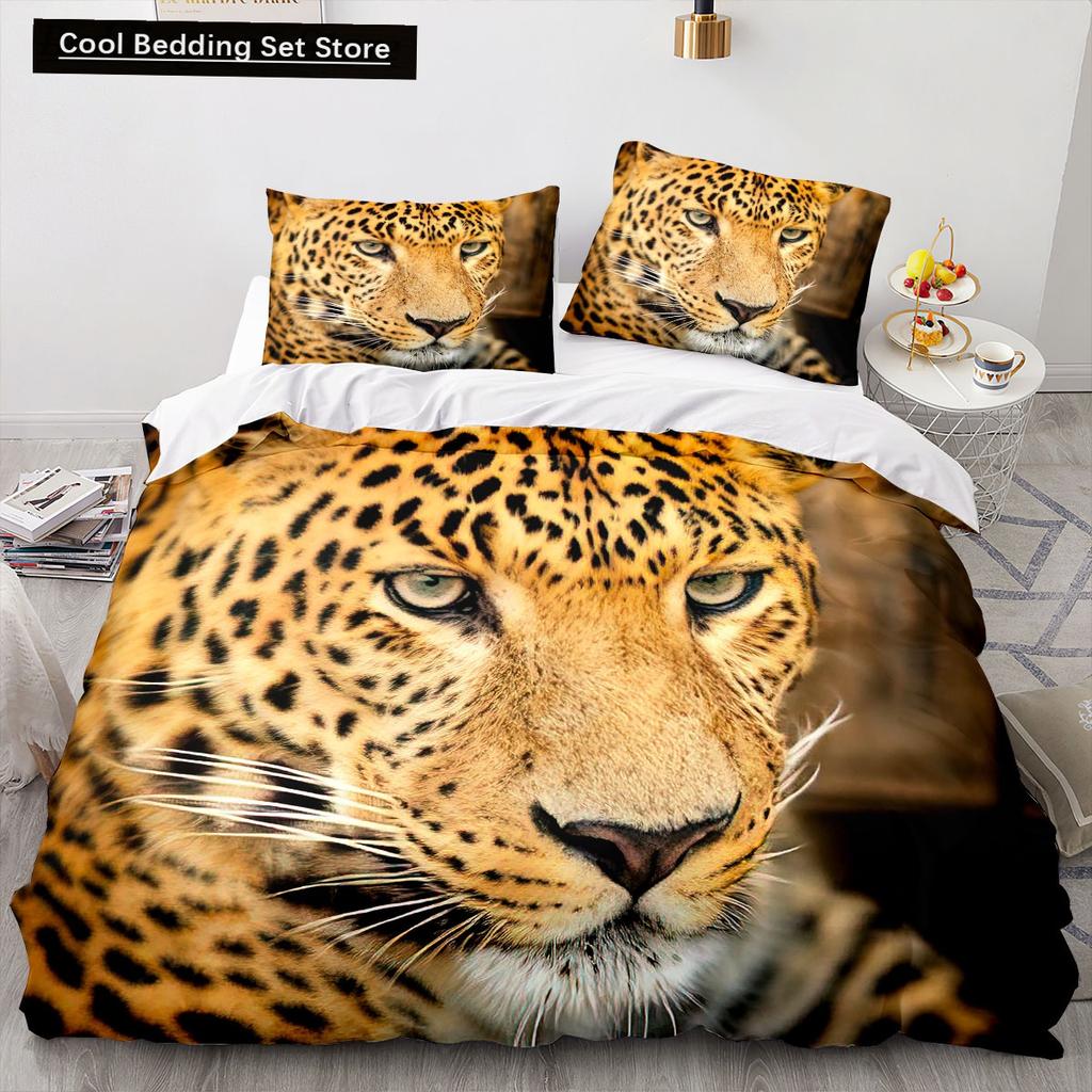 Leopard Duvet Cover King Queen Size Brown Cheetah Bedding Set for Kids Teens Adults Wild Animal 2/3pcs Polyester Comforter Cover