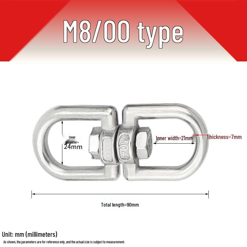 304 Stainless Steel Swivel Chain Shackle for Dog Chains and Connectors (M4, M5, M6, M8).