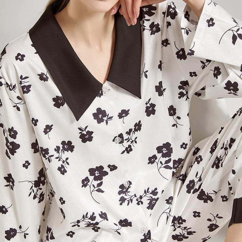 Spring and Summer New Ice Silk Pajamas for Women Summer Ice Silk Pajamas Air-conditioned Room Simple Cool Summer Pajamas
