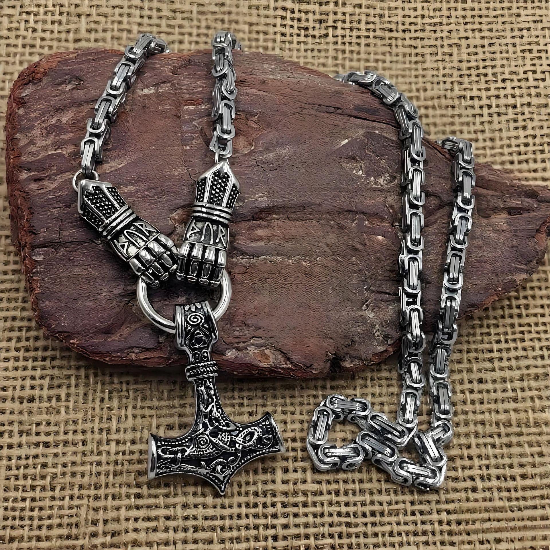 

Cross Border Hot Selling Viking Hammer Pendant Fist Necklace Stainless Steel Chain Nordic Norway Style Wholesale Dropshipping 60cm