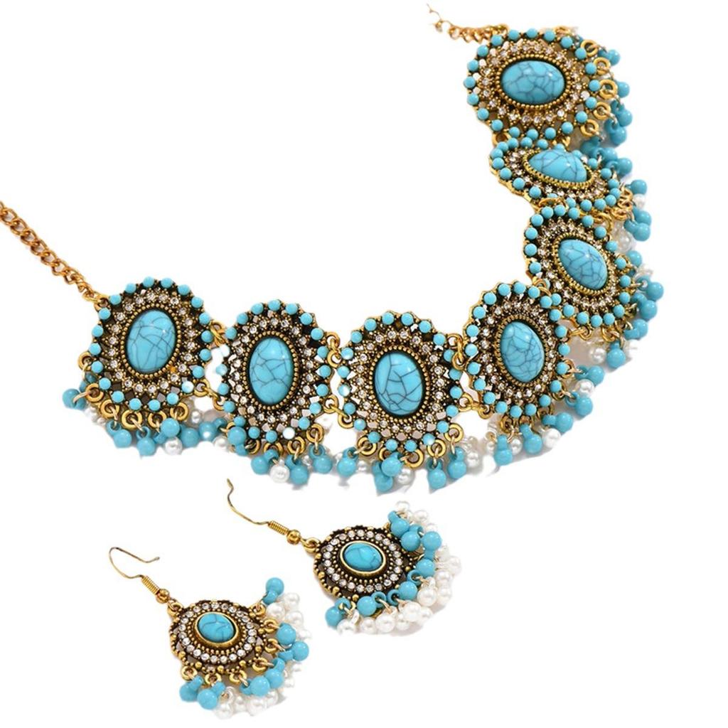 Pearl Drop Bohemian Ethnic Style Necklace and Earrings Set