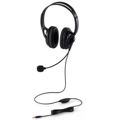 ELECOM Wired Headset with Mute Volume Flexible Over-the-Head Microphone, 4-Pole 3.5mm Connection, Function, Adjustment, Arm, Lightweight, Large,