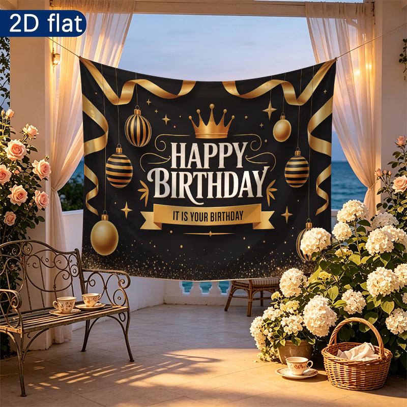 Gold Gold Birthday Background 1pc - Polyester Banner